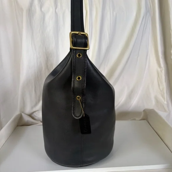 Coach 1970’s Black Leather Duffle Feed Sack Made in New York City - Picture 6 of 16